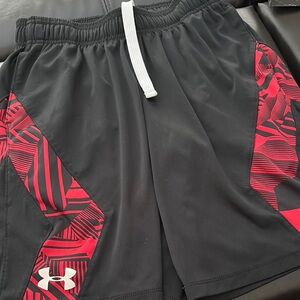 Under Armour Boys  Black Shorts with Red Pattern size M